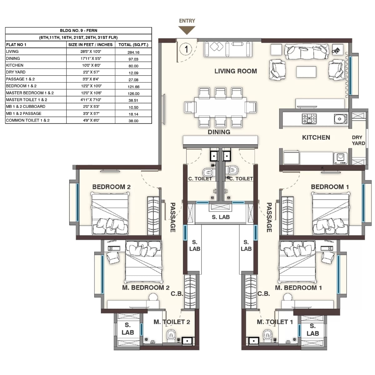Sheth-Vasant-Lawns-Floor-Plan-Fern-2-BHK-Unit-1-Refuge-6th-11th-16th-21st-26th-31st